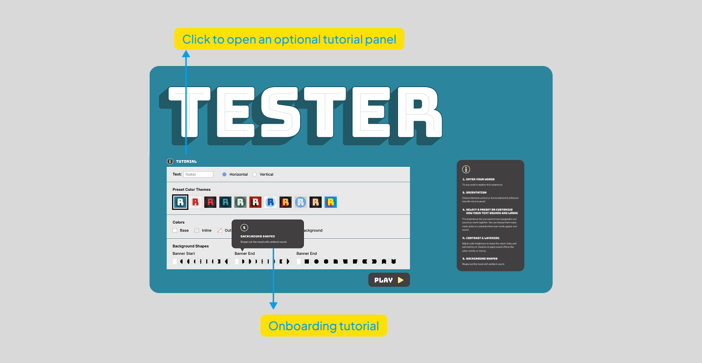 An image showing the tutorial for how one can interact with and use the tester